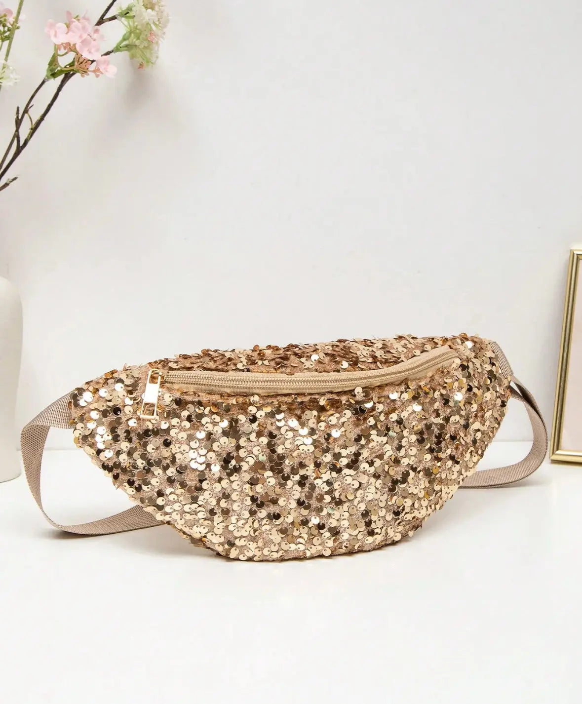 Sac banane à sequins rose gold Mes plaisirs parfumés